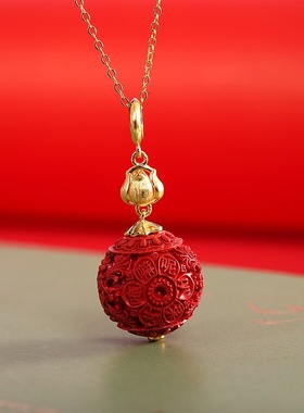 六字真言朱砂纯银镀金莲花项链