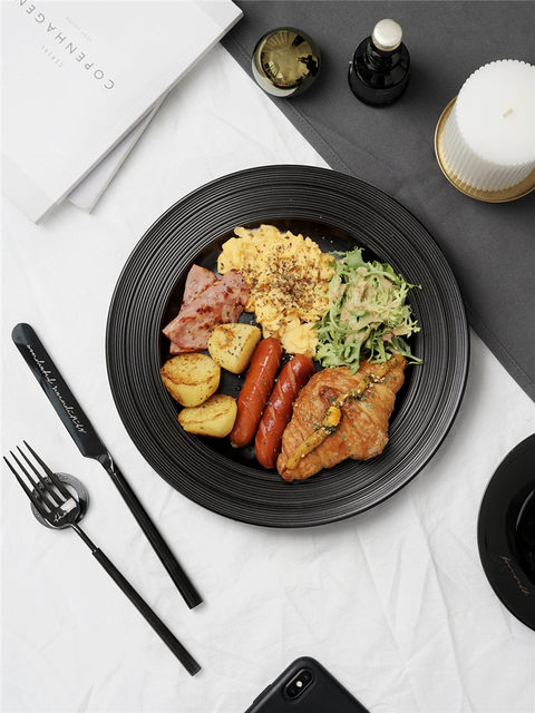 Nordic relief round high-end ceramic western-style steak tray
