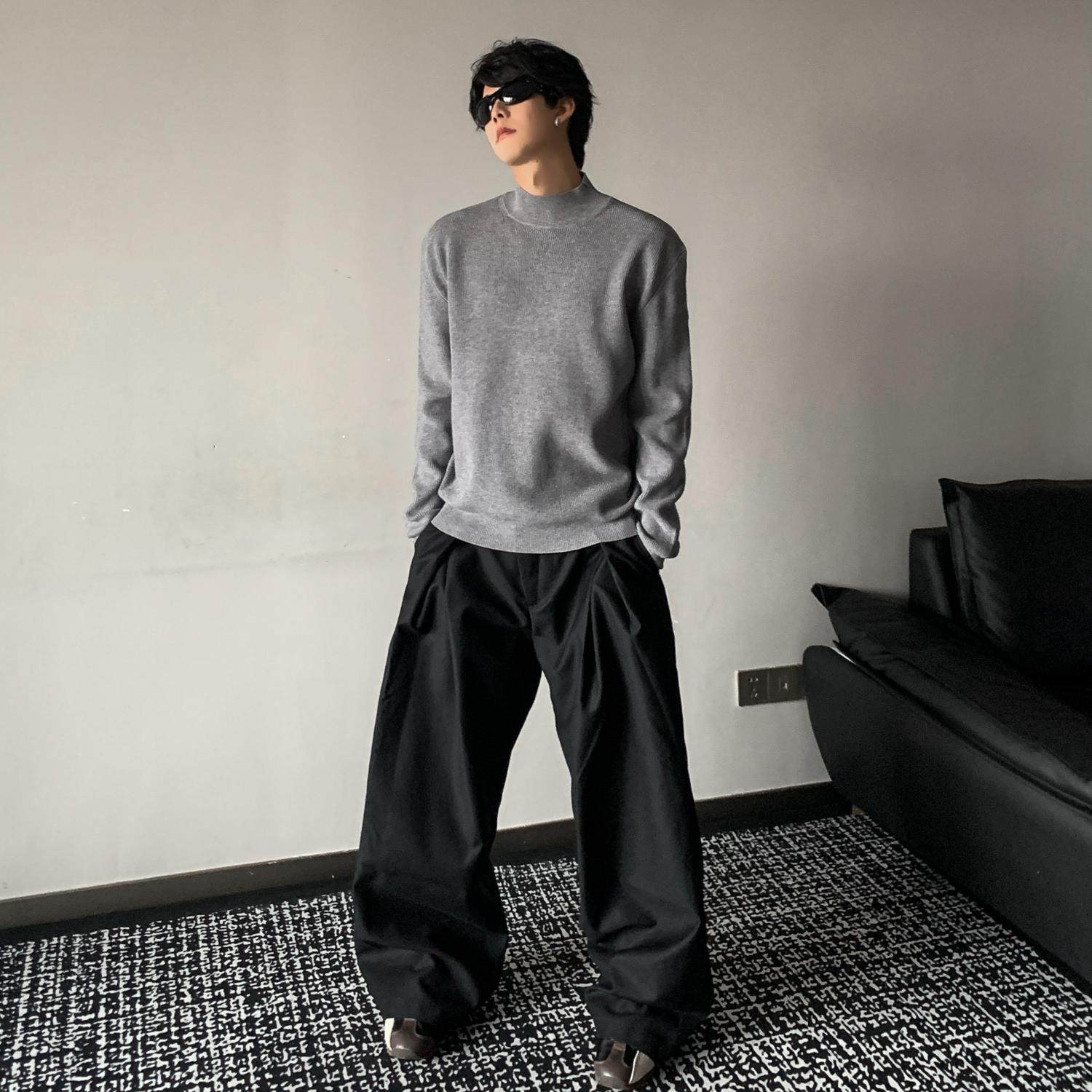 THREENINE 简约高级感针织半高领套头毛衣男秋冬纯色打底衫内搭潮,淘宝优惠券,粉丝福利购,淘宝优惠卷