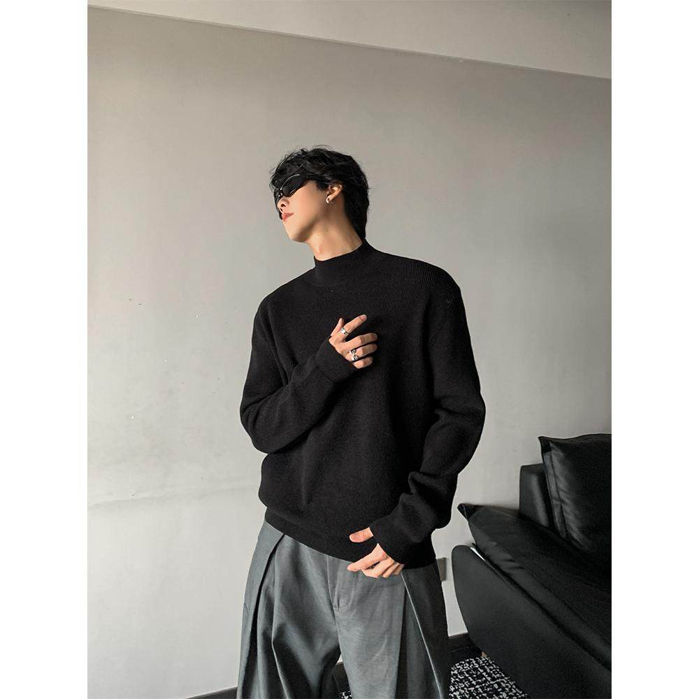 THREENINE 简约高级感针织半高领套头毛衣男秋冬纯色打底衫内搭潮,淘宝优惠券,粉丝福利购,淘宝优惠卷