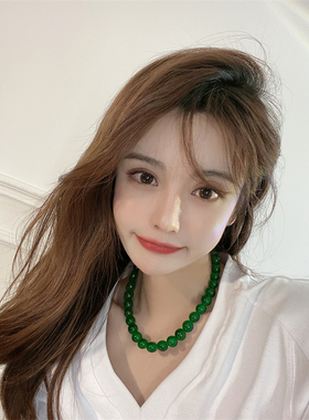 ins小众设计绿色玻璃圆珠项链