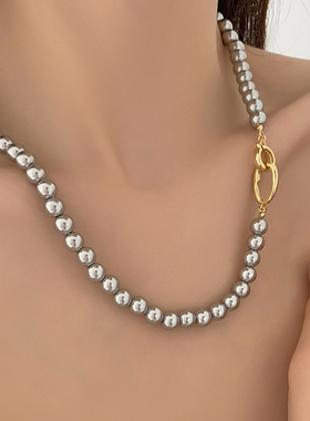 高级感灰色珍珠项链女韩国颈链