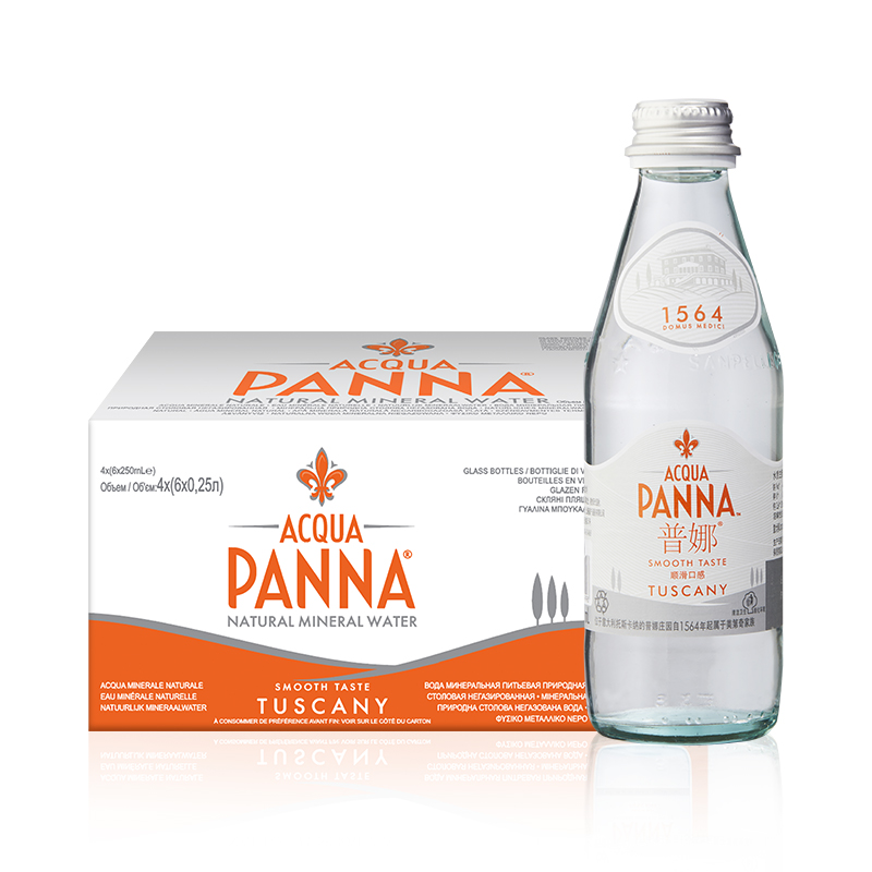 意大利进口Acqua Panna/普娜饮用水天然矿泉水250ml*24瓶 玻璃瓶 - 图0