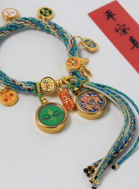 绿色春款扎基拉姆绿度母藏式手绳手链捕梦网五路财神轮回编绳