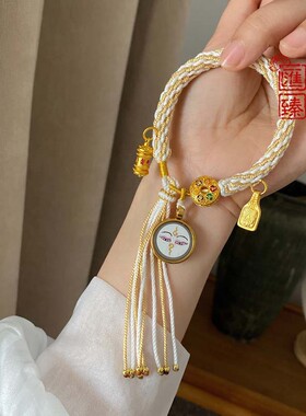 超温柔的白色金色白度母搭配扎基拉姆六字配件藏式手绳手链女款