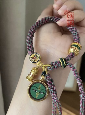绿度母法眼唐卡手编藏式热贡矿物手绘唐卡手绳