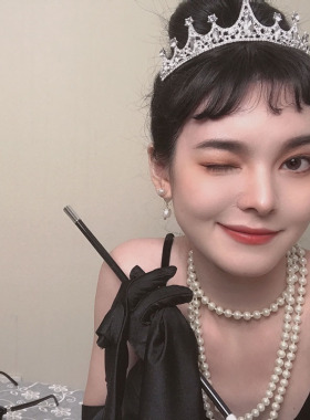 韩版新娘多层珍珠长款女赫本旗袍