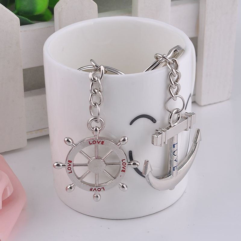 仿真船长舵手船锚钥匙扣情侣钥匙扣挂件七夕情人节情侣小礼品