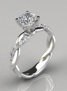 玫瑰金色双色公主方钻欧美新娘订婚戒指