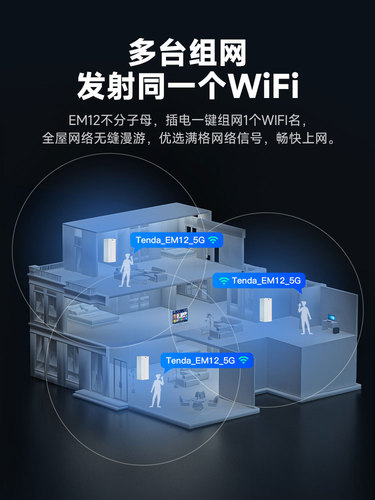 腾达AX3000WiFi6千兆端口路由器mesh子母路由分布式家用穿墙王无线5G中继大户型别墅高速大功率全屋增强EM12