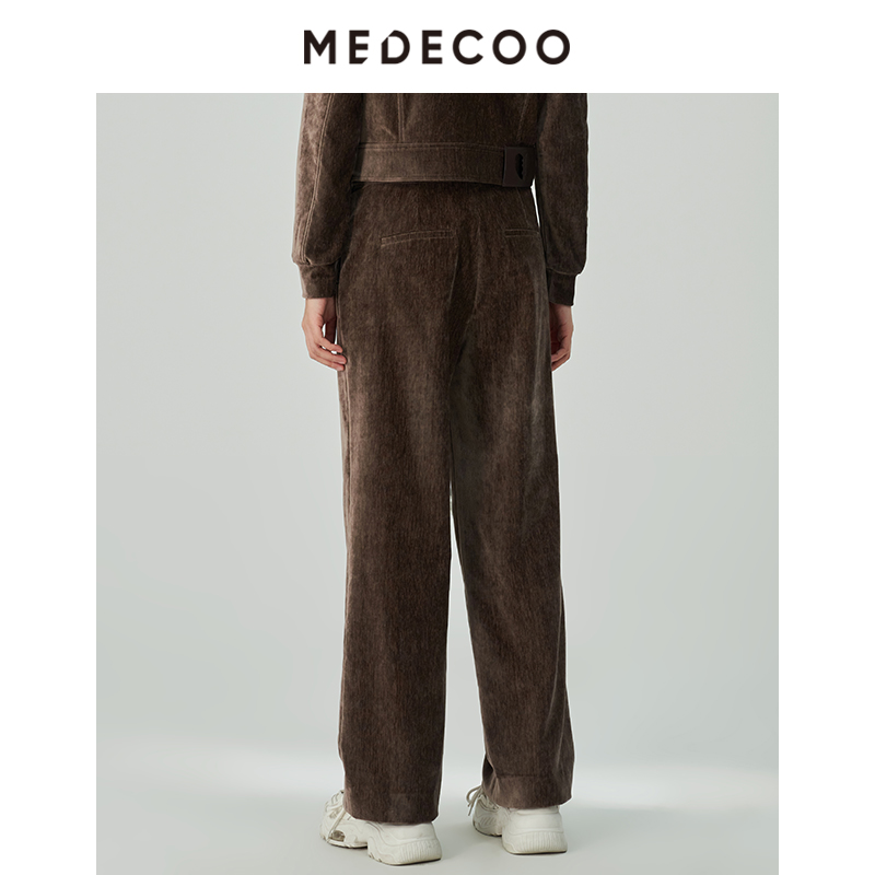 MEDECOO/墨蒂珂2023冬季新款高腰显瘦雪尼尔直筒休闲长裤MHD80518 - 图2