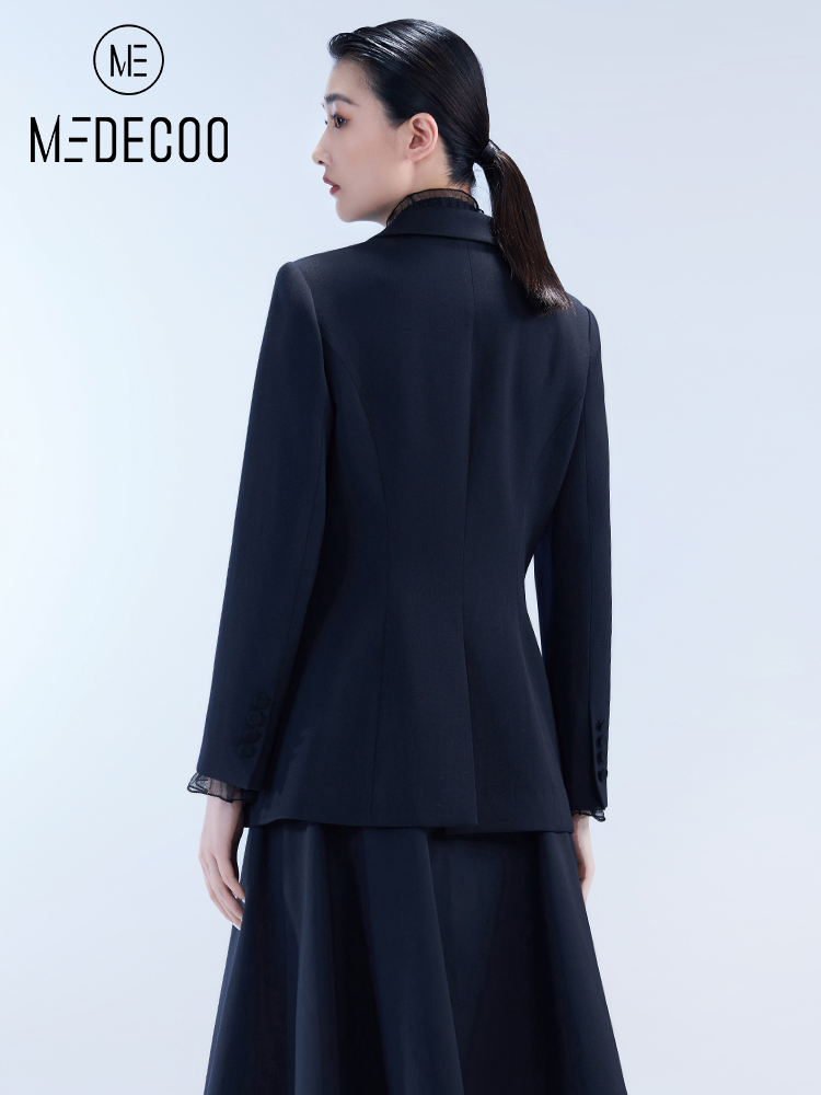 MEDECOO/墨蒂珂2022秋冬新款女装一粒扣西装晚礼服外套MGD31106