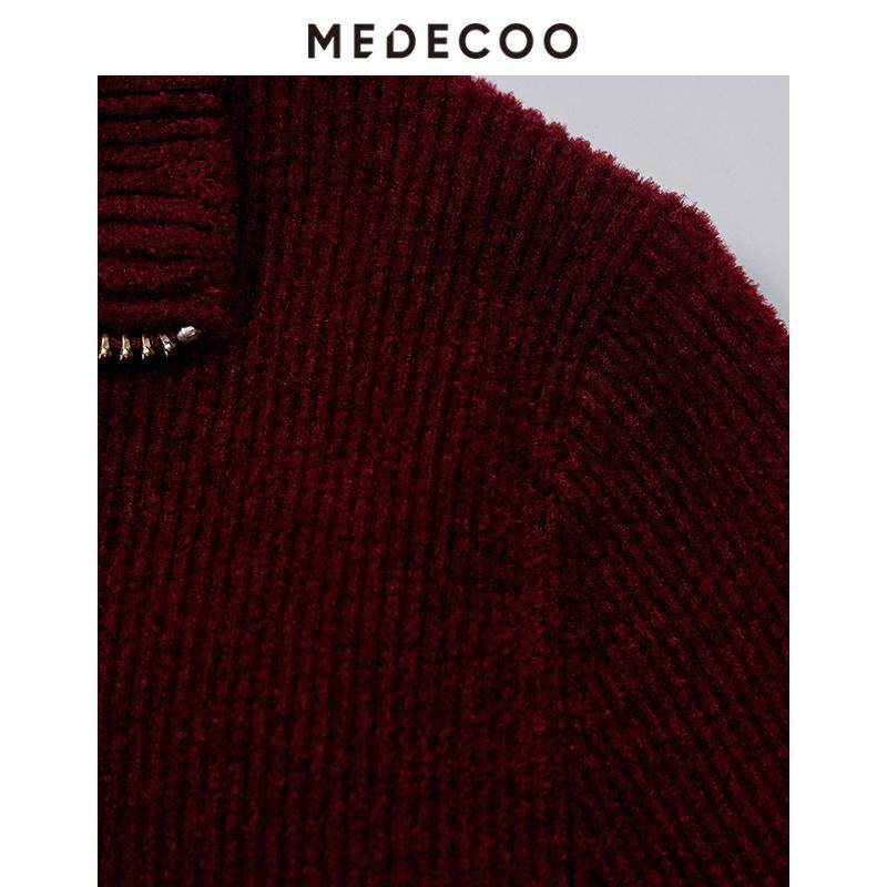 MEDECOO/墨蒂珂2025冬新款女装Polo领修身长袖短款针织衫MID40334,淘宝优惠券,粉丝福利购,淘宝优惠卷