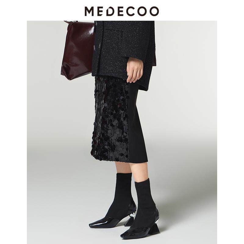 MEDECOO/墨蒂珂2025冬新款女装亮片装饰直身半身裙一步裙MID70217,淘宝优惠券,粉丝福利购,淘宝优惠卷