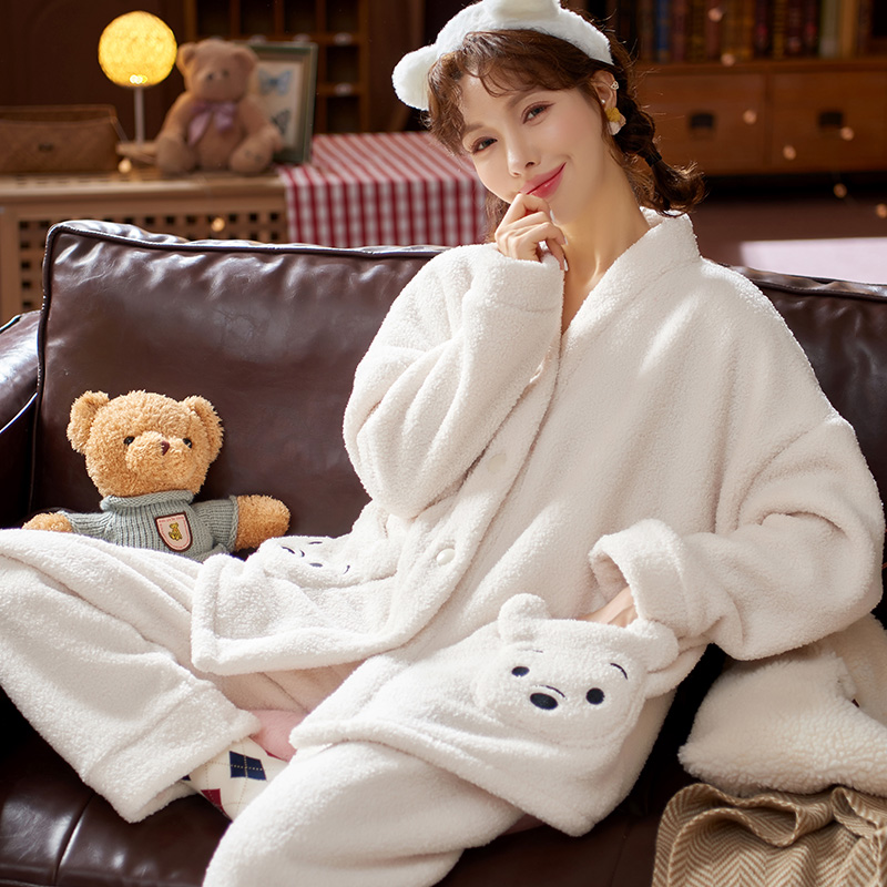 薰魅旗舰店睡衣女冬季珊瑚绒冬款秋冬加厚冬天套装加绒法兰绒可爱女士家居服2