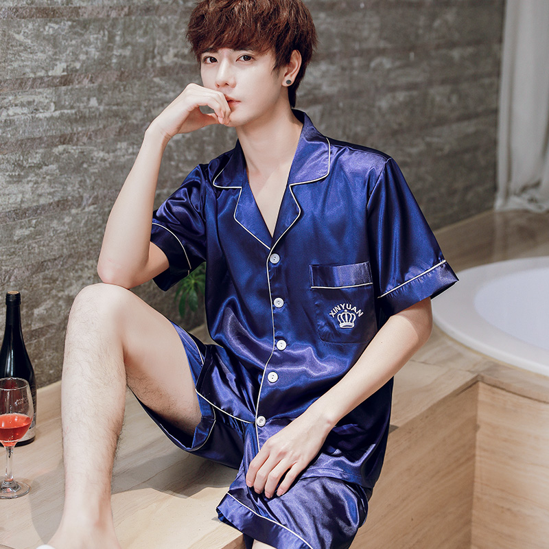 薰魅旗舰店睡衣男冰丝夏季男士薄款夏天丝绸男款短袖家居服青年男式套装短裤1