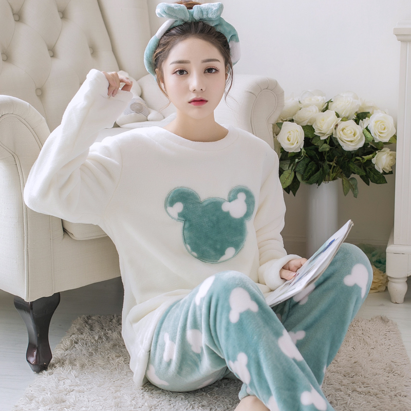 冬天珊瑚绒睡衣女秋冬长袖韩版加厚毛绒甜美可爱法兰绒家居服套装 冬天珊瑚绒睡衣女秋冬长袖韩版加厚毛绒甜美可爱法兰绒家居服套装