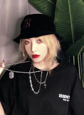 ins冷淡风简约个性网红嘻哈潮人男女情侣多层十字架项链女毛衣链