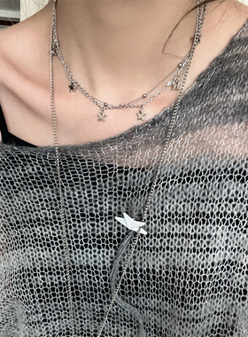 韩国小众设计感六个星星 钢珠串珠链条项链y2k千禧风小香风项链