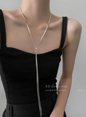 冷淡风长款可抽拉调节项链女简约小众设计高级感气质颈链锁骨链潮