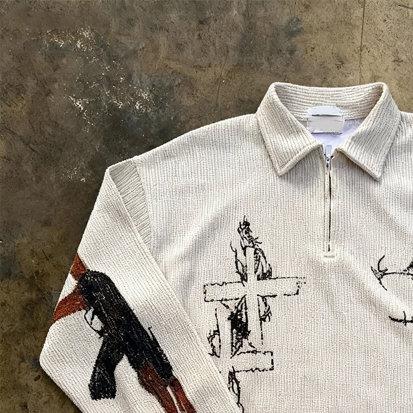 美式轻朋克风十字架印花Polo衫男街头潮牌设计感小众创意百搭卫衣,淘宝优惠券,粉丝福利购,淘宝优惠卷