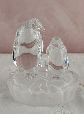 西洋收藏品 德国手工制作水晶玻璃小鸟企鹅 复古居家动物摆件