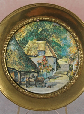 西洋收藏品英国手工制作铜锡框印刷画欧式复古居家装饰铜画框摆件