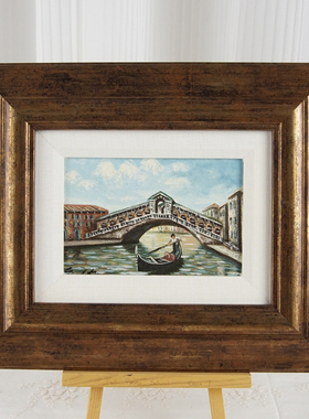 西洋收藏品 美国艺术家手绘签名风景油画 复古居家装饰挂画摆件