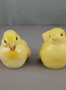 西洋收藏品 德国手工制作手绘陶瓷小鸟 复古居家可爱动物装饰摆件