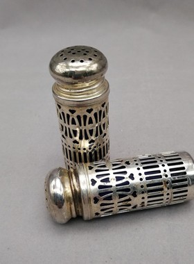 西洋古董收藏 手工制作玻璃盐瓶胡椒瓶一套 餐厅厨房调料瓶摆件