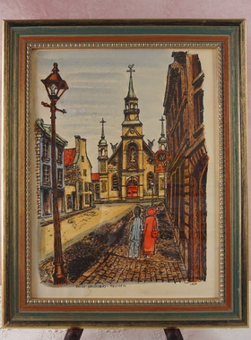 西洋收藏品 手工制作实木画框风景装饰画 复古居家装饰挂画摆件
