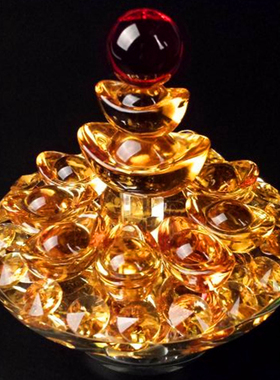 水晶金色元宝格子乔迁新居礼品