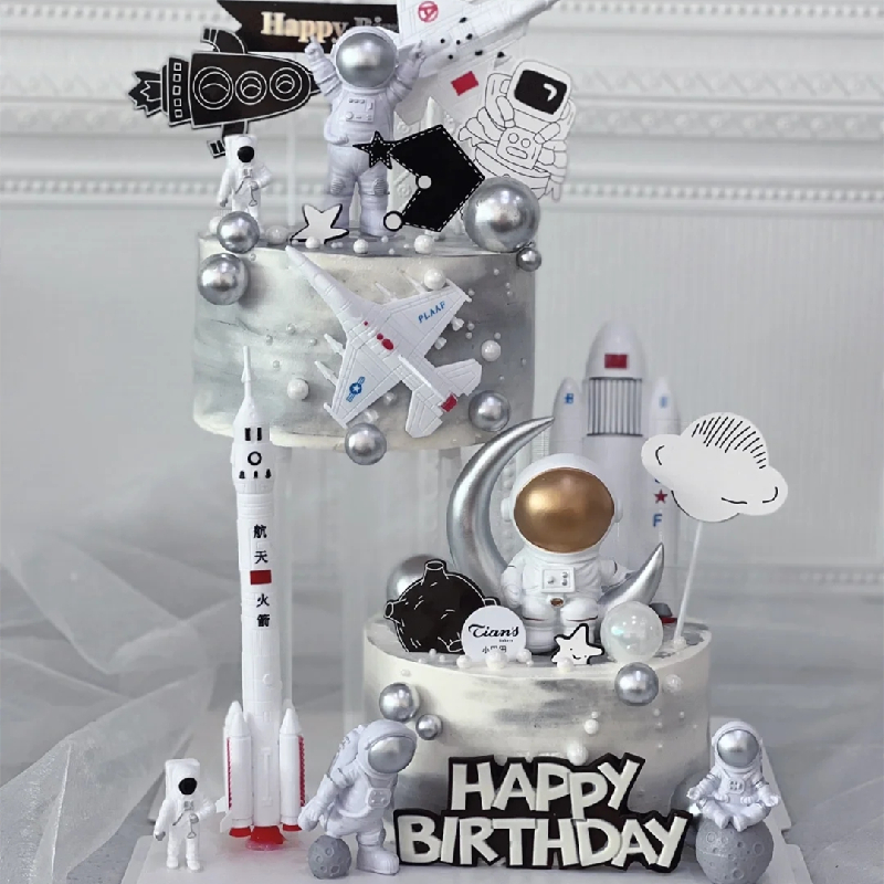 宇航员火箭太空人蛋糕装饰插件航天宇宙飞船星空星球儿童生日摆件 - 图0