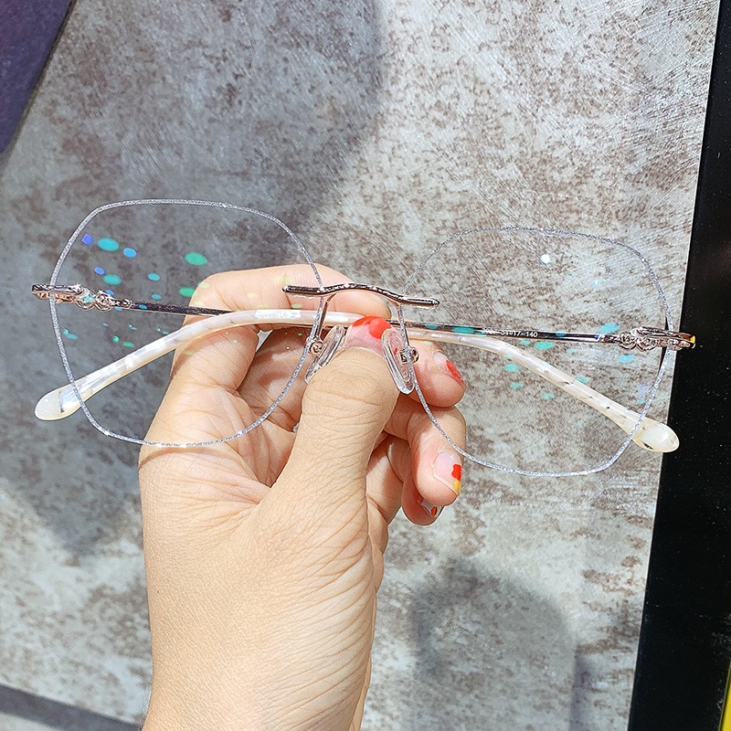 jucare眼镜旗舰店小红书超轻钻石切边无框近视眼镜女可配有度数成品眼睛框架潮平光0
