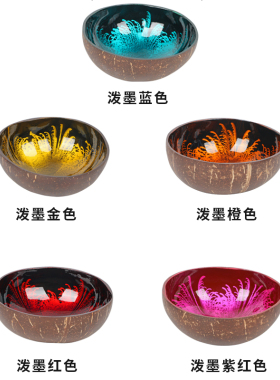 印花椰子壳碗零食杂物收纳碗碟套装家用钥匙盘创意北欧风彩绘碗