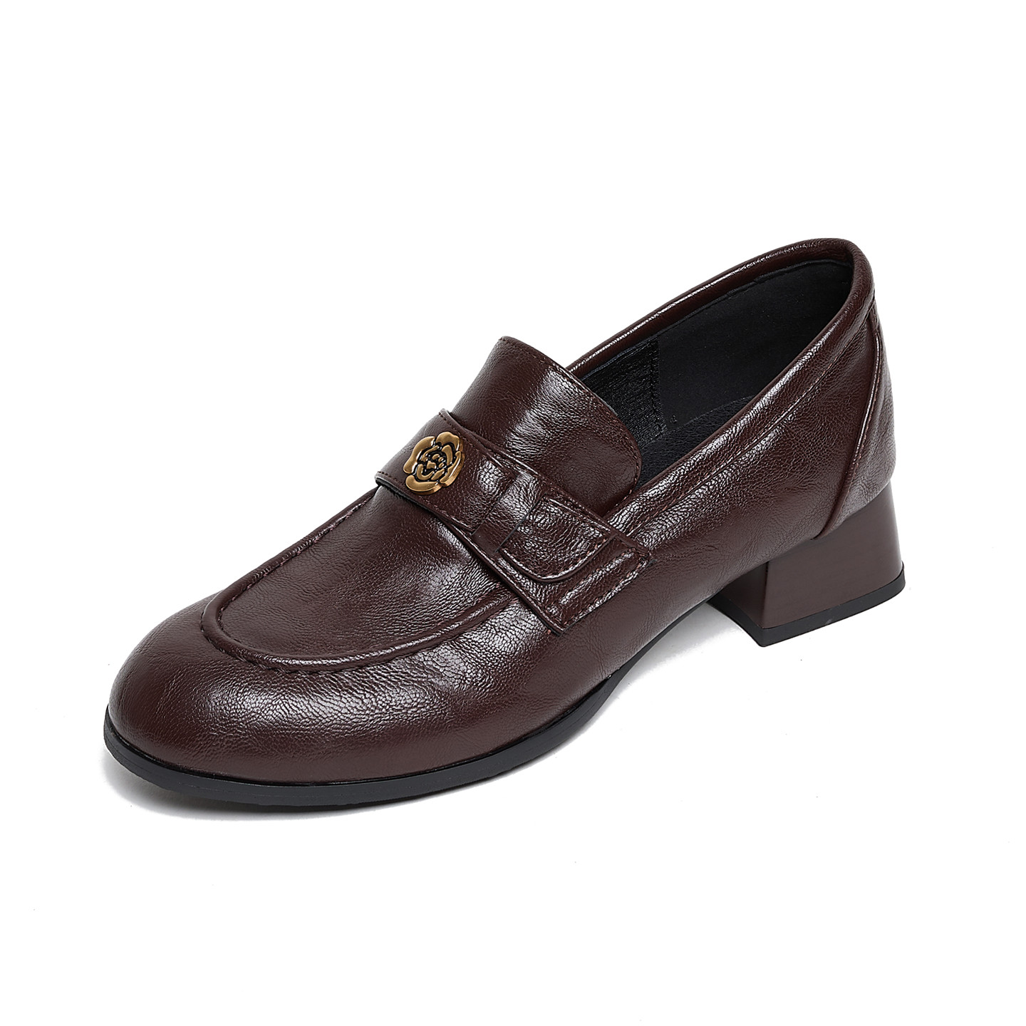Metal buckle thick medium heel single shoes large size leather shoes 41-43
