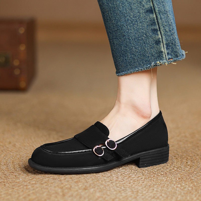 ladyblack粗中跟一脚蹬懒人拼色复古乐福鞋深口单鞋女40大码41-43,淘宝优惠券,粉丝福利购,淘宝优惠卷