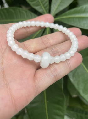 新疆和田玉羊脂白玉糯米珠手链