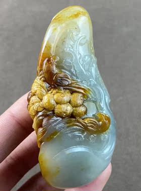 新疆和田玉籽料喜事连连手把件