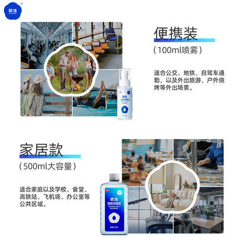 欧洁酒精消毒液75度酒精喷雾家用杀菌免洗洗手液升级2023新款-图2