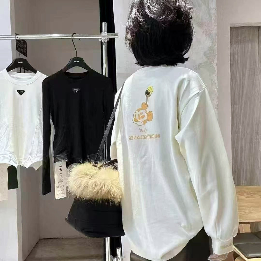 欧货十三行洋气女装黑白宽松中长款长袖T恤上衣过臀显瘦百搭大码 - 图3