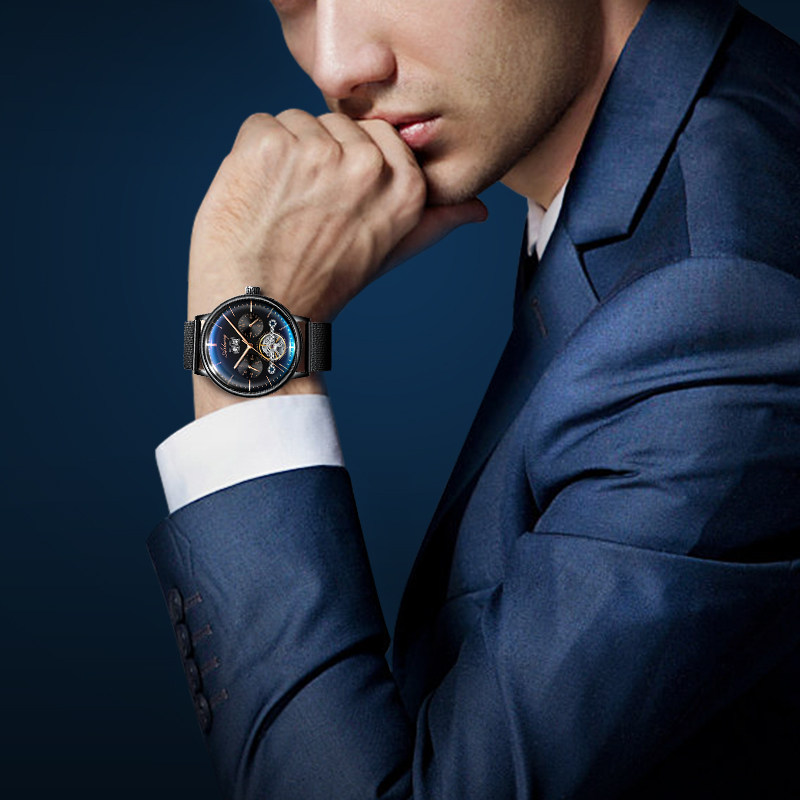 正品名牌男士瑞士2019新款黑机械表 亚地亚国产腕表