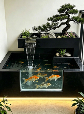 白松池不锈钢鱼池瀑布流水摆件
