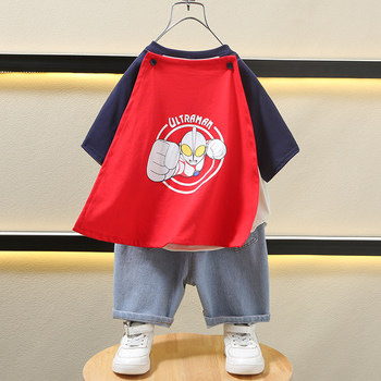 ເຄື່ອງນຸ່ງເດັກນ້ອຍຊາຍ Ultraman summer suit 2024 new small small children summer sports baby short-sleeved cloak boy