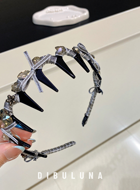 高级感银灰细闪重工闪钻蝴蝶结带齿发箍女气质时尚高颅顶发卡发饰