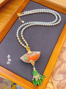 原创新中式非遗宋锦葫芦项链女国风珍珠毛衣链气质吊坠挂件配饰