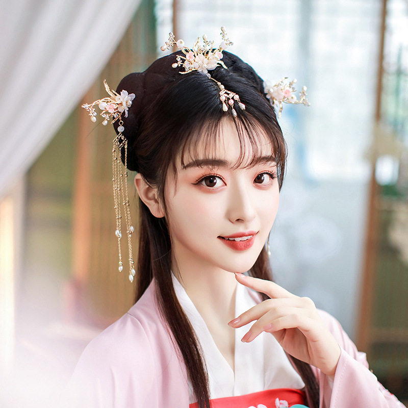 汉服头饰流苏步摇【苏念】发簪全套宋制绢花发冠眉心坠女古风配饰