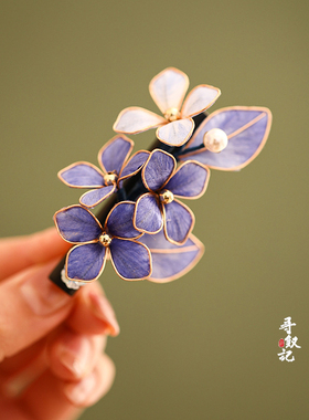 非遗绒花檀木U型发簪国风旗袍