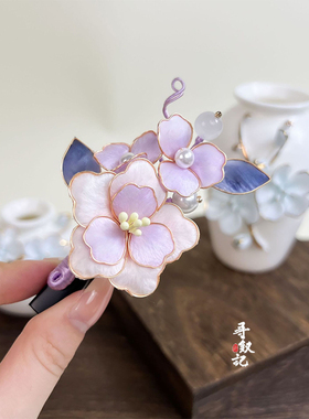 非遗手工绒花浅紫旗袍发卡