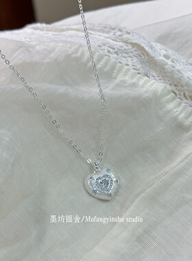 冰萃爱心足银990镶钻爱心项链女